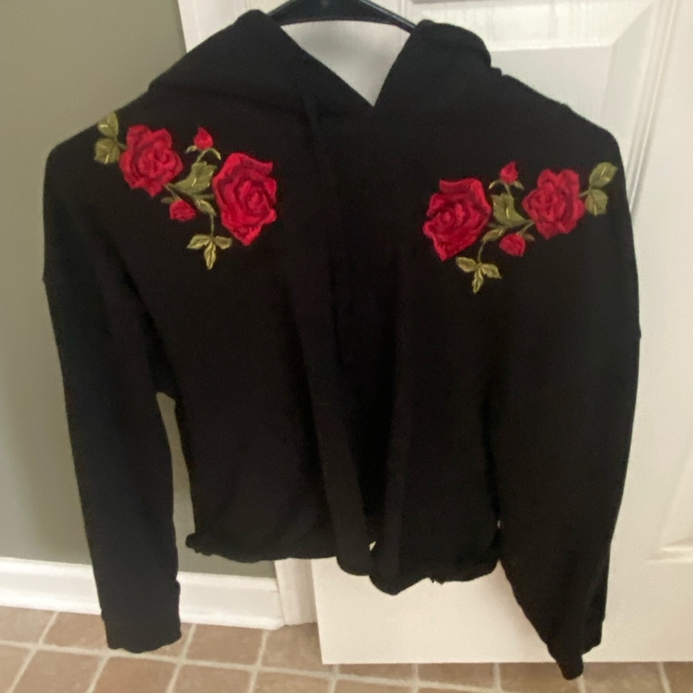 Sportsgirl Black Jacket with Red Floral Embroidery